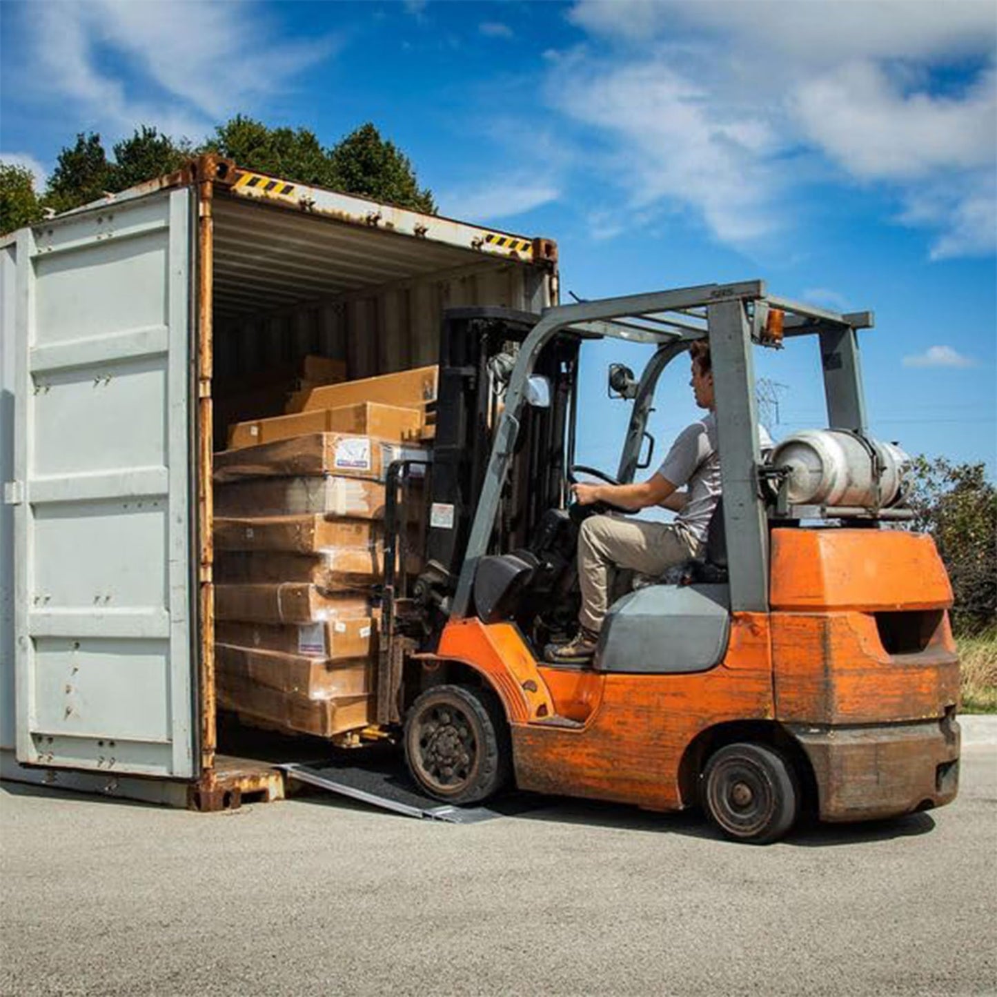 60" x 63" Shipping Container Forklift Ramp for 5.75" to 8" Lip, Grit-Coat, 12,000 lb. Capacity, HD Ramps