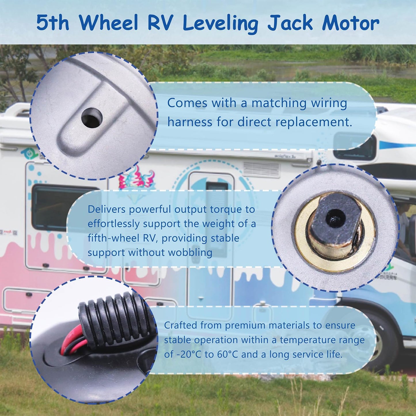 REAXOAL 343758 5th Wheel RV Leveling Jack Motor Fit for Lippert Hall Effect Ground Control 3.0 Leveling Systems with Wiring Harness