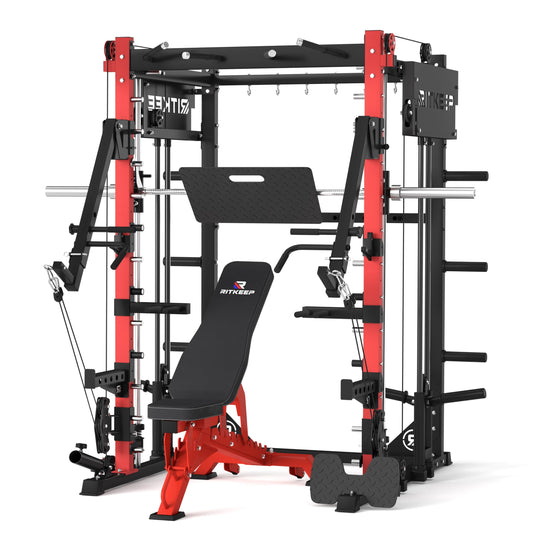 RitKeep PMAX-4750 Smith Machine with Jammer Arms and Leg Press Board, Adjustable 1:1 and 2:1 Pulley Ratios, 1800 LB Capacity,Multi-Function Commercial and Home Gym Equipment for Strength Training