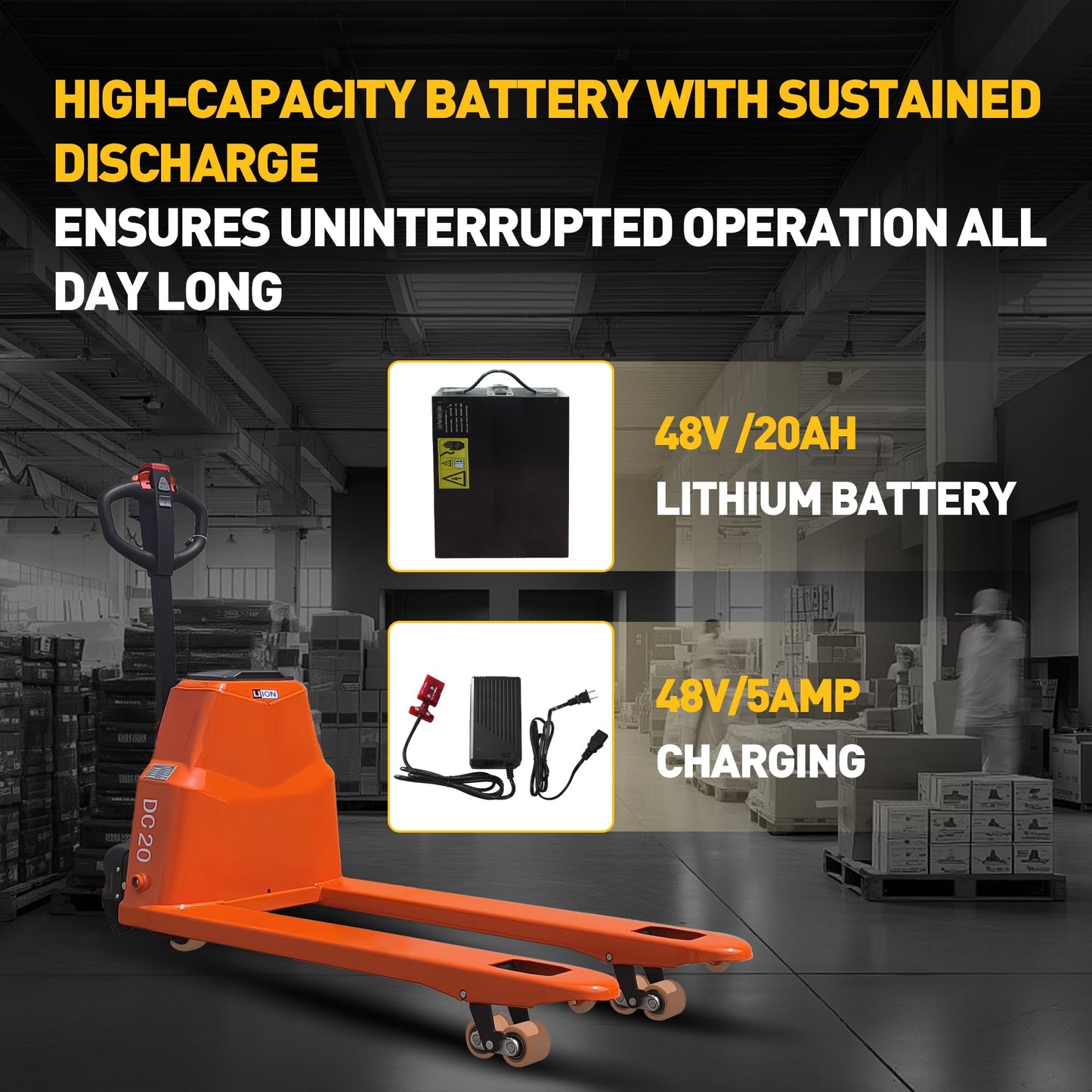 Electric Pallet Jack Truck, 4400 lbs Capacity Motorized Pallet Lift Trucks，48” L × 27” W Fork Size,Lithium Battery Powered Pallet Truck, 6-Hour Runtime, for Warehouse Material Handling