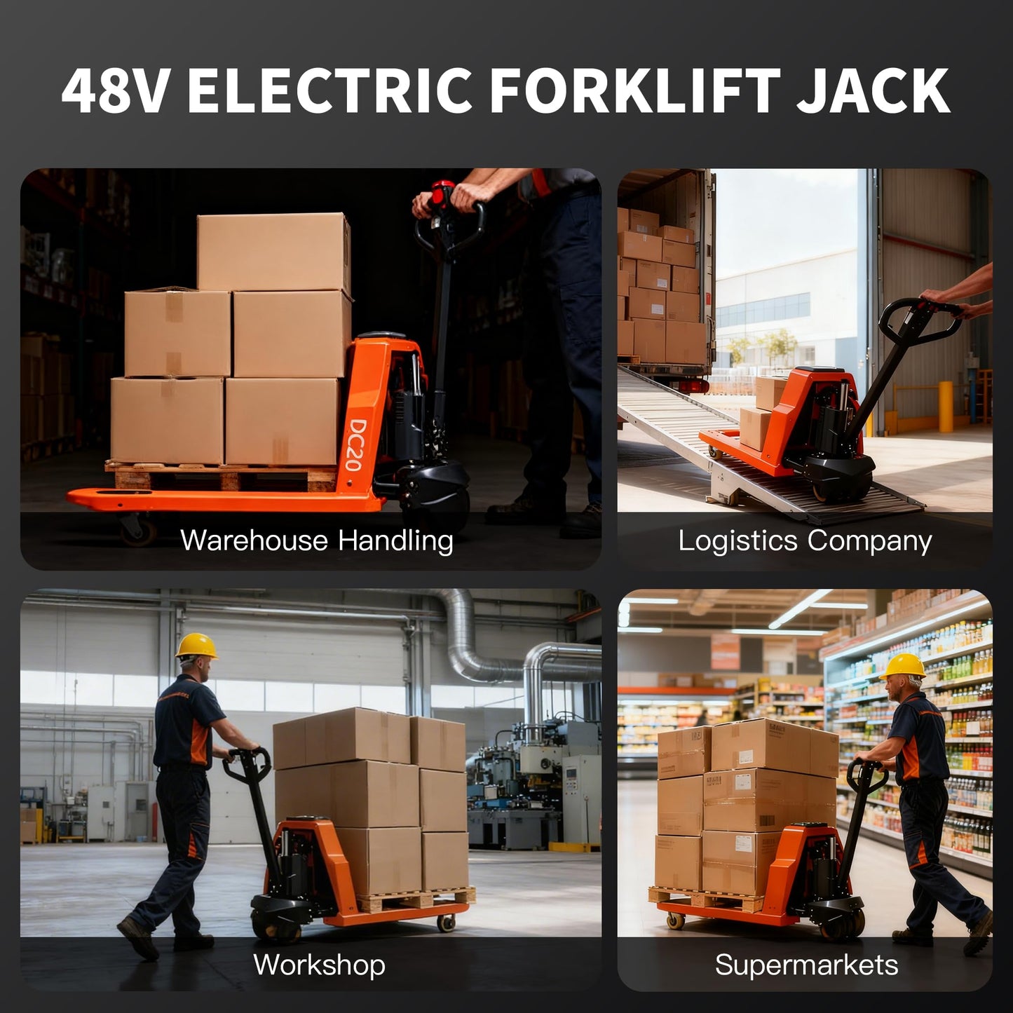 Full Electric Pallet Jack, 4400lbs Capacity Electric Pallet Lift Trucks, 48" x 27" Fork Size Powered Lithium Battery Pallets Truck for Indoor Spaces Warehouse Storage and Material Handling
