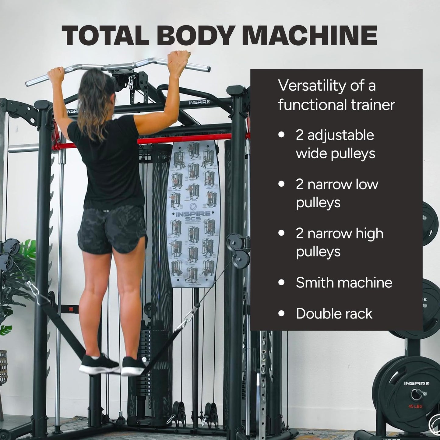 Inspire Fitness SCS Smith System Fully Loaded with Bench and Attachments - Functional Trainer Home Gym with Smith Machine, Bench, Preacher Curl Attachment, and Leg Extension/Leg Curl Attachment