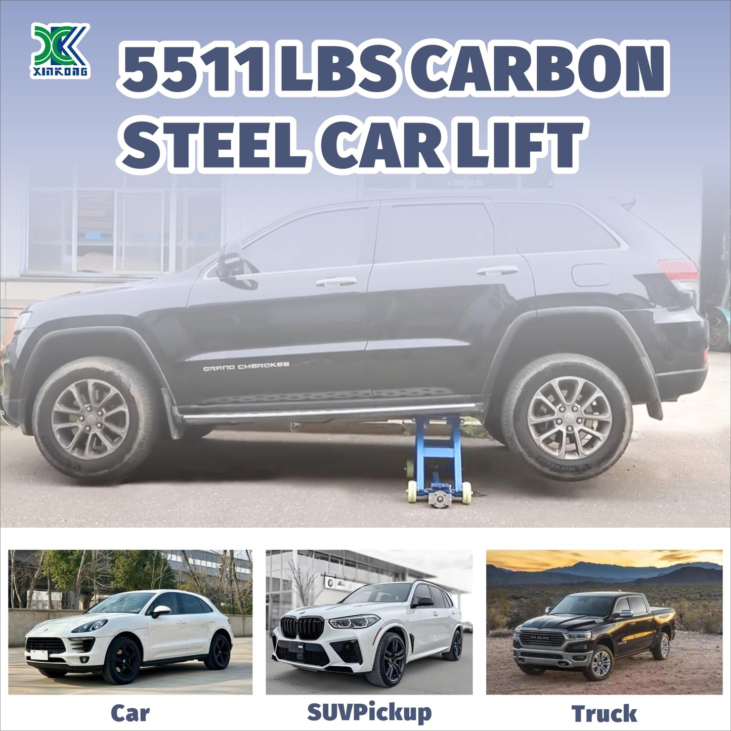 XK Portable Single-Side Car Lift – 5,511 lbs Capacity, Mechanical Vehicle Lift with Serrated Safety Lock, Max Height 19.29”, Portable Design with Wheels for Home Garage & Auto Repair