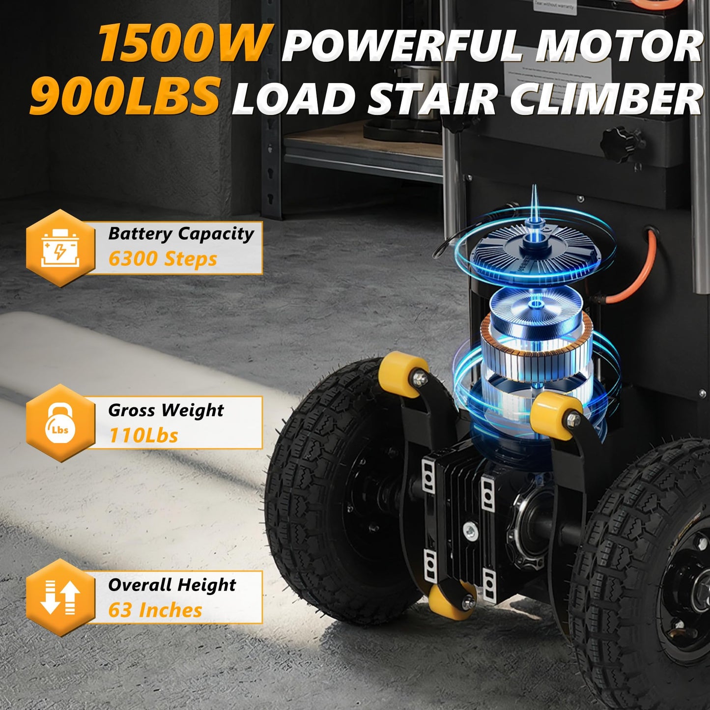 Electric Stair Climbing Dolly 1500W, Heavy Duty Stair Climber Hand Truck, Powered Stair Climbing Cart with 10" Anti-Slip Tires, Adjustable Speed Moving Cart for Appliances Furniture (900 lbs Capacity)