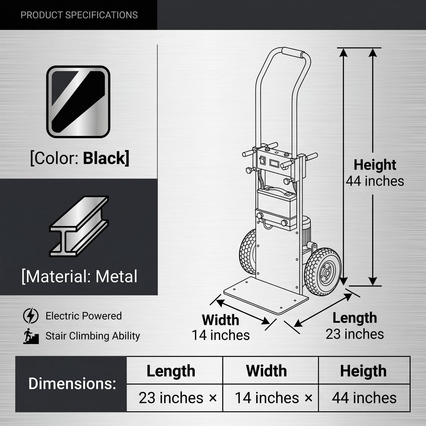 Motorized Stair Climbing Hand Truck with 2500W Motor, Electric Stair Climbing Dolly 1600 lbs Capacity, 23x14x44 Inch, Foldable Heavy Duty Cart for Moving Furniture & Appliances up Stairs (Black)