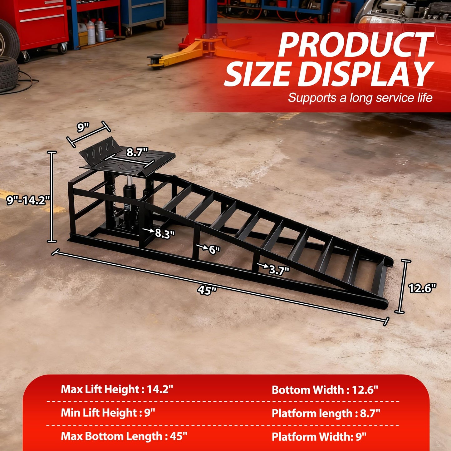 LOCKIETTA 2 PCS Hydraulic Car Ramp, 11065LBS 5T Heavy Duty Car Ramps with Hydraulic Jack, Steel Car Ramps for Oil Changes High Lift 9"-14.3" for Home Garage, Vehicle Truck Repair, Black