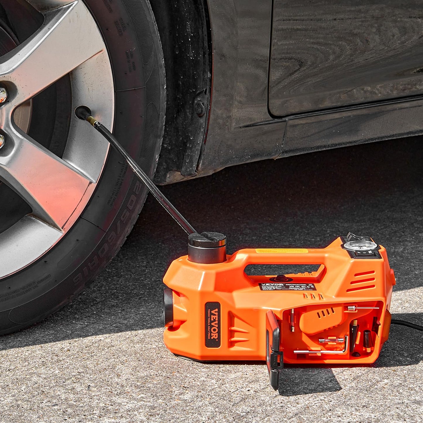 VEVOR Electric Car Jack, 5 Tons /11000 lbs Electric Jack with Built-in Inflator, 12V Adjustable Tire Change Replacement with Secure Hammer & LED Light, Portable Jack kit for Sedan, SUV, Truck