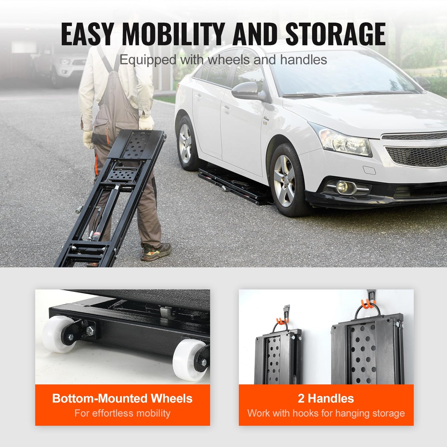 VEVOR Portable Car Lift - 5,000 LBS Capacity, Extended-Length Plates, 25.6" Max. Height, Heavy-Duty Carbon Steel Truck Lift with 120V Power Unit