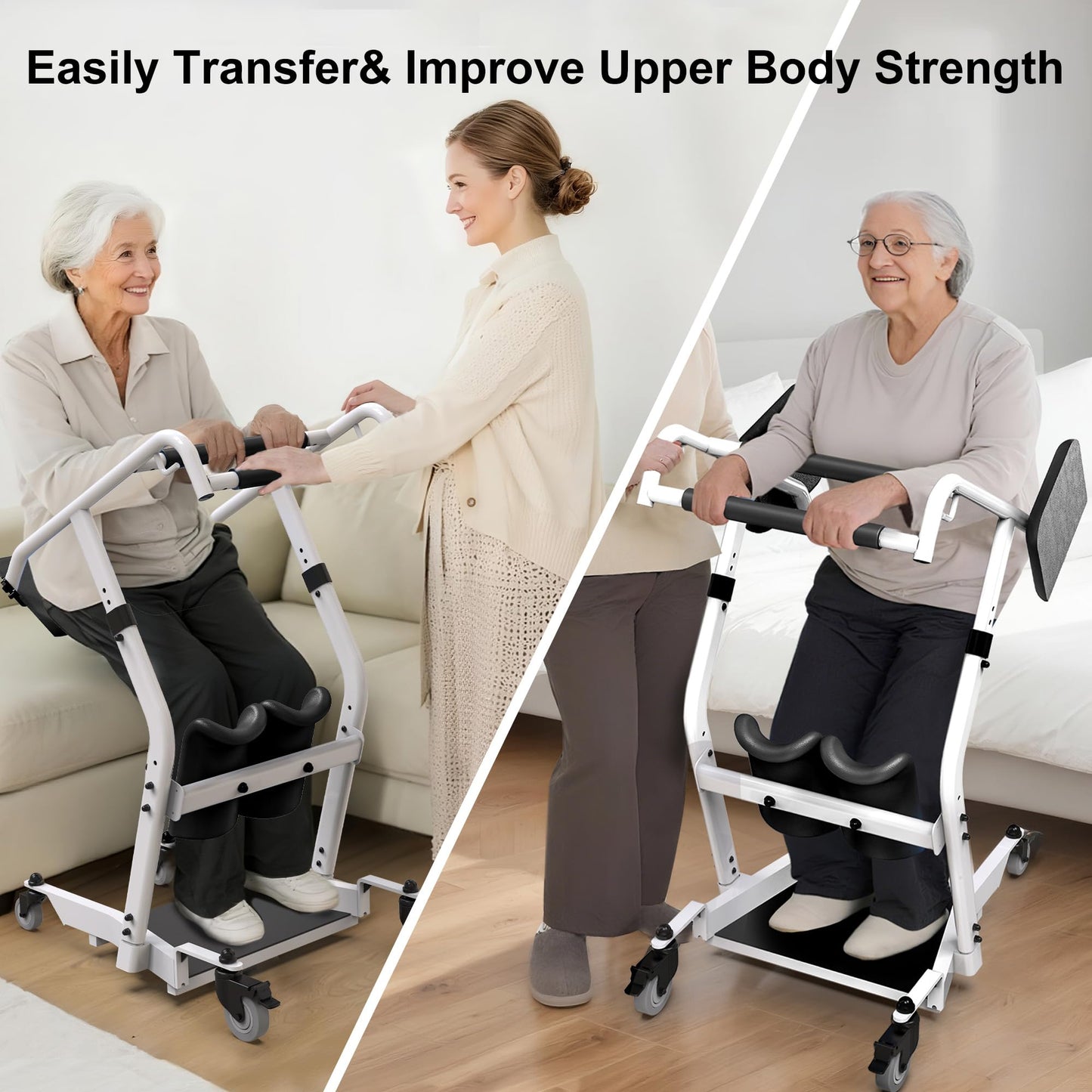 WHLICKS Stand Assist Lift, Sit to Stand Patient Transport Chair for Elderly, Lift Chair for Home Care Use Elderly Mobility Assist Transfer Device 5 Heights Adjustable for Seniors, Adults & Disabled