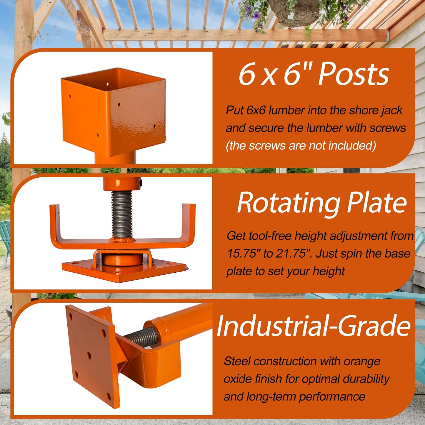 6x6 (Actual 5.5"x5.5") Screw Jack, Adjustable House Floor Jacks for Leveling, 15.75"-21.75" Height Range, Heavy Duty Jack Post Basement Shore Beams Screw Jacks, 30000 lbs Max Load Capacity，1 Pack