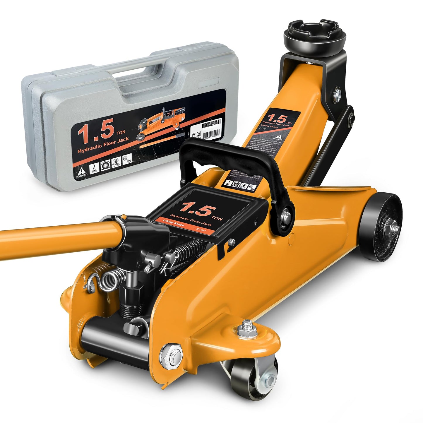 DNA Motoring Low Profile Hydraulic Trolley Service/Floor Jack, 1.5 Ton (3000 lbs) Capacity, Lifting Range 5.3"-12", Orange, TOOLS-00326-OG