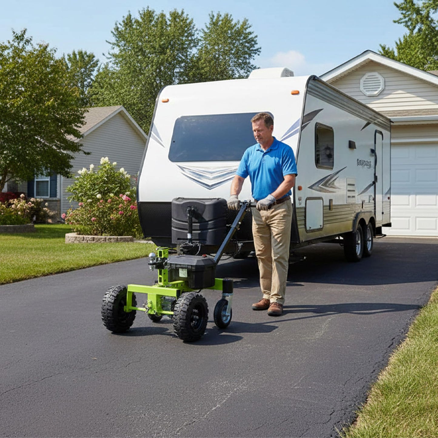 Tow Tuff Electric Trailer Dolly, 24V 800W Motor with Adjustable Hitch Height, 4-Wheel Design for Boat, Cargo, and Utility Trailers, 4500 Lb Cap, Green