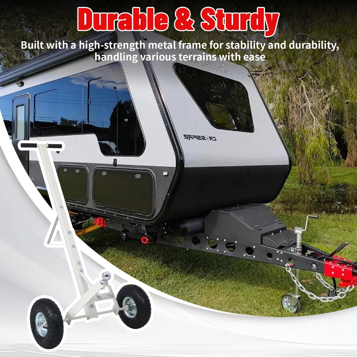 600 LB Load Capacity Trailer Dolly, Heavy Duty 2-Wheel Hand Trailer Mover with 1-7/8" Hitch Ball, Dual 10” Pneumatic Tires for RV, Boat & Utility Trailers, Gray