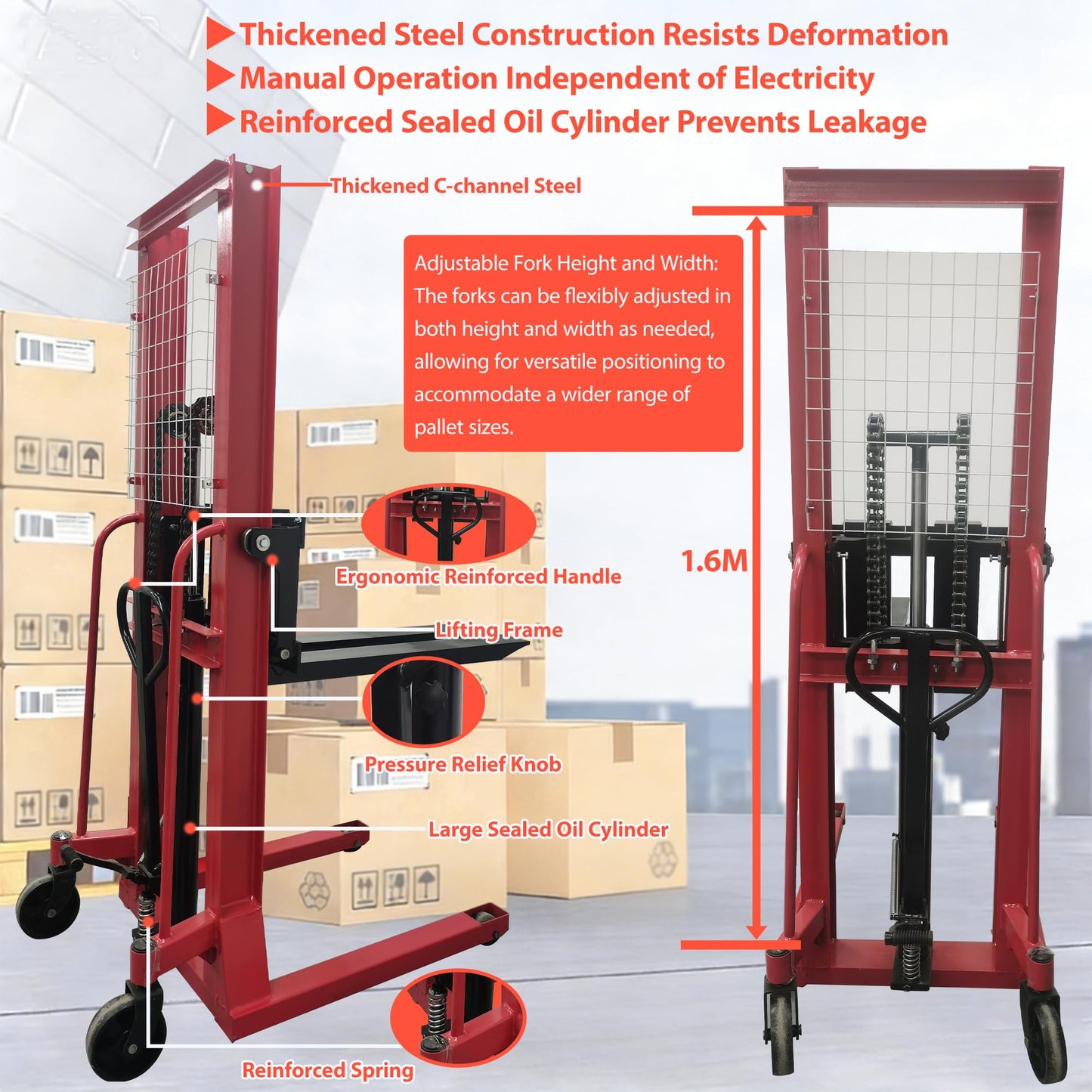 HayWHNKN Manual Pallet Stacker, Flexible Handling Manual Forklift 4400 Lbs Capacity & 63 Inch Max Lift Height | Hydraulic Hand Pump Lift Truck for Warehouse & Workshop Material Handling