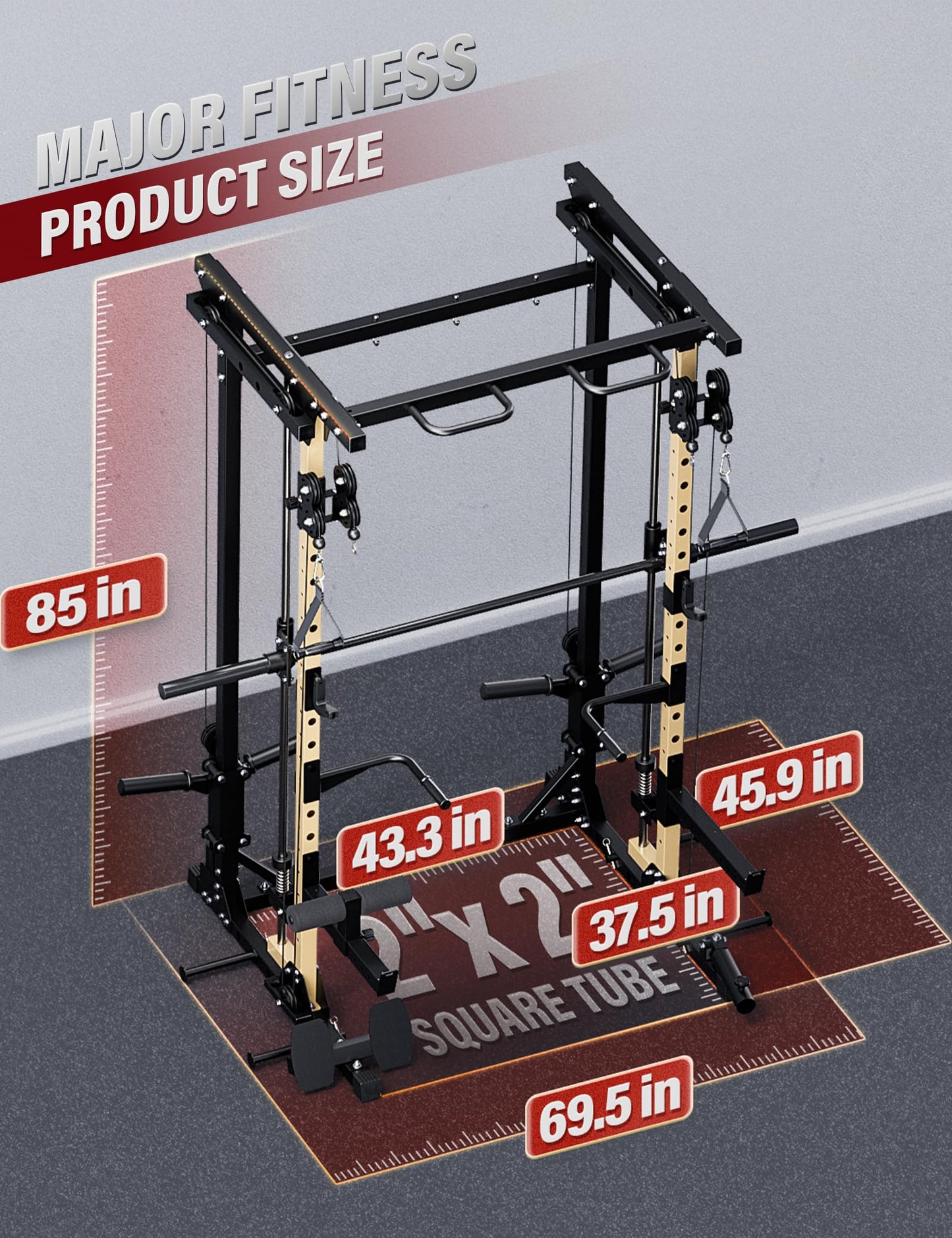 Major Fitness Drone3 Smith Machine, All-in-One Home Gym Squat Rack with Cable Crossover & Pull-Up Station, Heavy-Duty Strength Training (D3SMS-KHA (with Bench Elite BLK & 230LB CLR BP NEW)