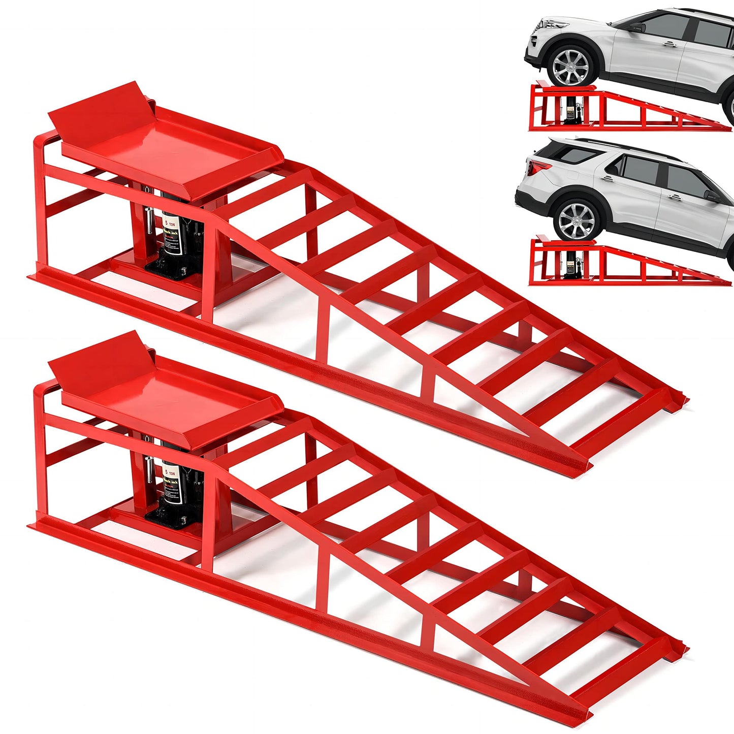 2PCS 5T 11060lbs Hydraulic Car Ramps, Heavy Duty Hydraulic Vehicle Ramps Lift Ramp, Portable Car Ramps for Oil Changes, Car Lifts for Home Garage, Vehicle Auto Garage Repair, Mens Gifts Ideas