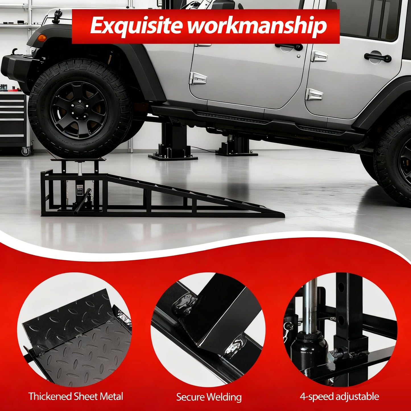 LOCKIETTA 2 PCS Hydraulic Car Ramp, 11065LBS 5T Heavy Duty Car Ramps with Hydraulic Jack, Steel Car Ramps for Oil Changes High Lift 9"-14.3" for Home Garage, Vehicle Truck Repair, Black