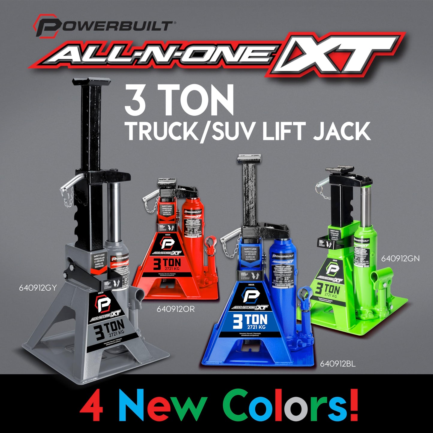 POWERBUILT 3 Ton All-in-One Hydraulic Bottle Jack and Jackstand in One, Compact, Wide Base, 11-21 inch Range, Eliminates Jackstands, for Trucks, SUVs, RVs, Trailers, Not for Sedans (Green) 640912GN