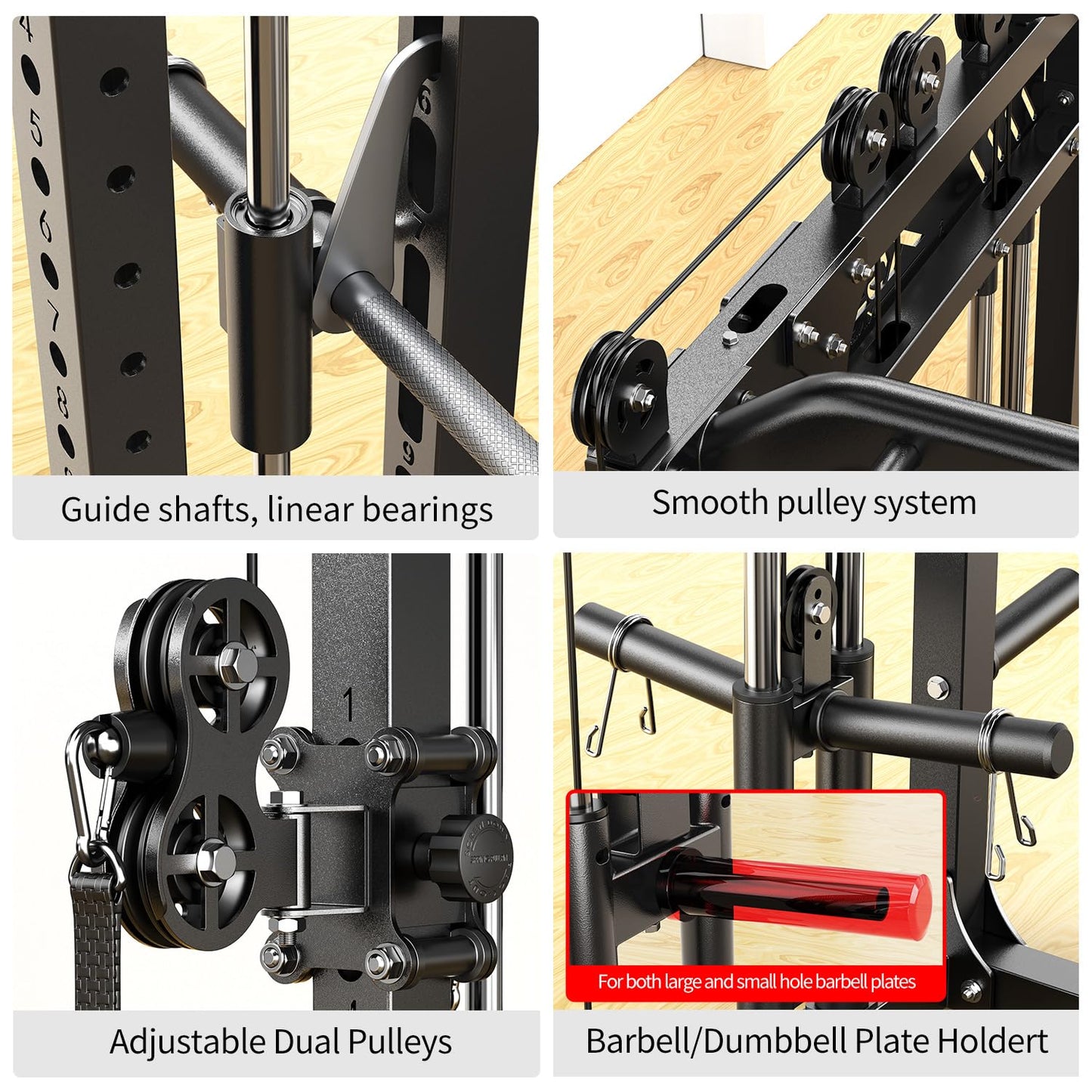 Multi-Purpose Squat Rack,Smith Machine Weight Rack Set with Cable Crossover System, Home Gym Power Racks, Power Racks and Packages (L06 two users, Power cage Black+bench+(pole+Cast lron)250LBS)