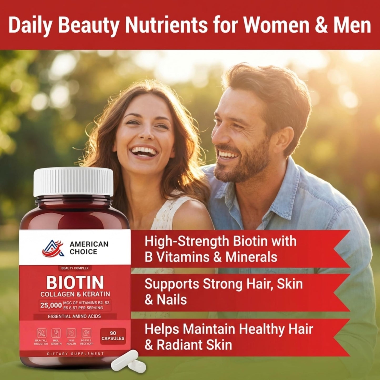 Biotin, Collagen, Keratin, Hair Vitamins Women and Men, Biotin for Hair Growth Women, Skin and Nails Supplement 25,000 mcg with B Vitamins, Amino Acids and Minerals, Skin and Nail Health, 90 Capsules