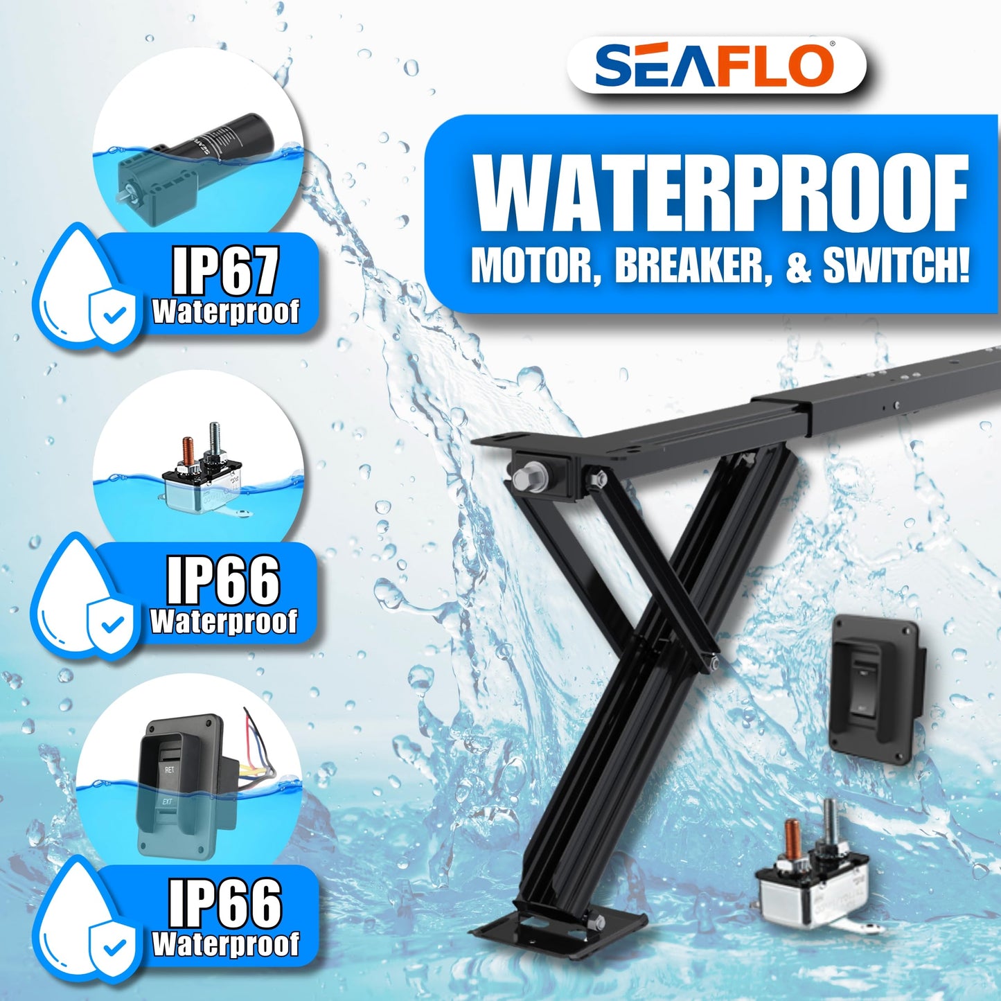 SEAFLO 12V High-Speed Electrical Powered Stabilizing Jack, 4,000 Lbs Static Load Capacity, Heavy-Duty Powder-Coated Steel, Up to 25” Extension, Waterproof Motor, Corrosion-Resistant, 4-Year Warranty
