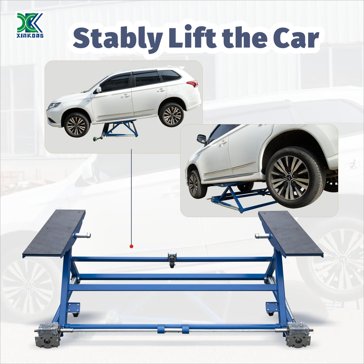 XK Portable Car Lift LM250T – 5511 lbs Auto Scissor Lift with Dual Platforms & 2 Adjustable Support Stands, Adjustable Width & Height, Heavy-Duty Vehicle Lift for Home Garage & Auto Repair Shop
