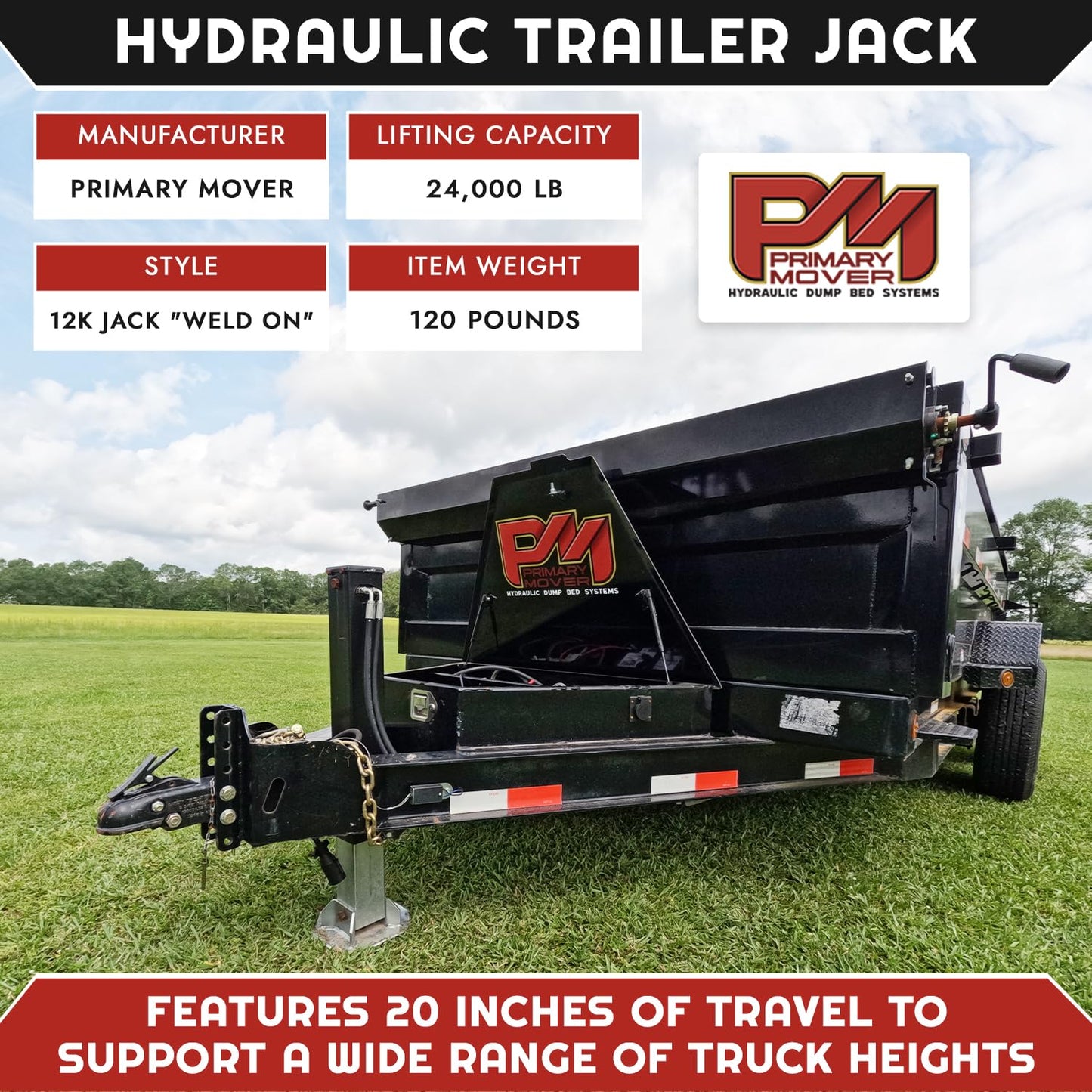 Hydraulic Trailer Jack (24,000 lb) - Power Jack 12K x 2 Double Acting, Lift Trailer Jack Stand with Hydraulic Power Unit (24k Jacks Weld On) PFJ-2-ADS-K