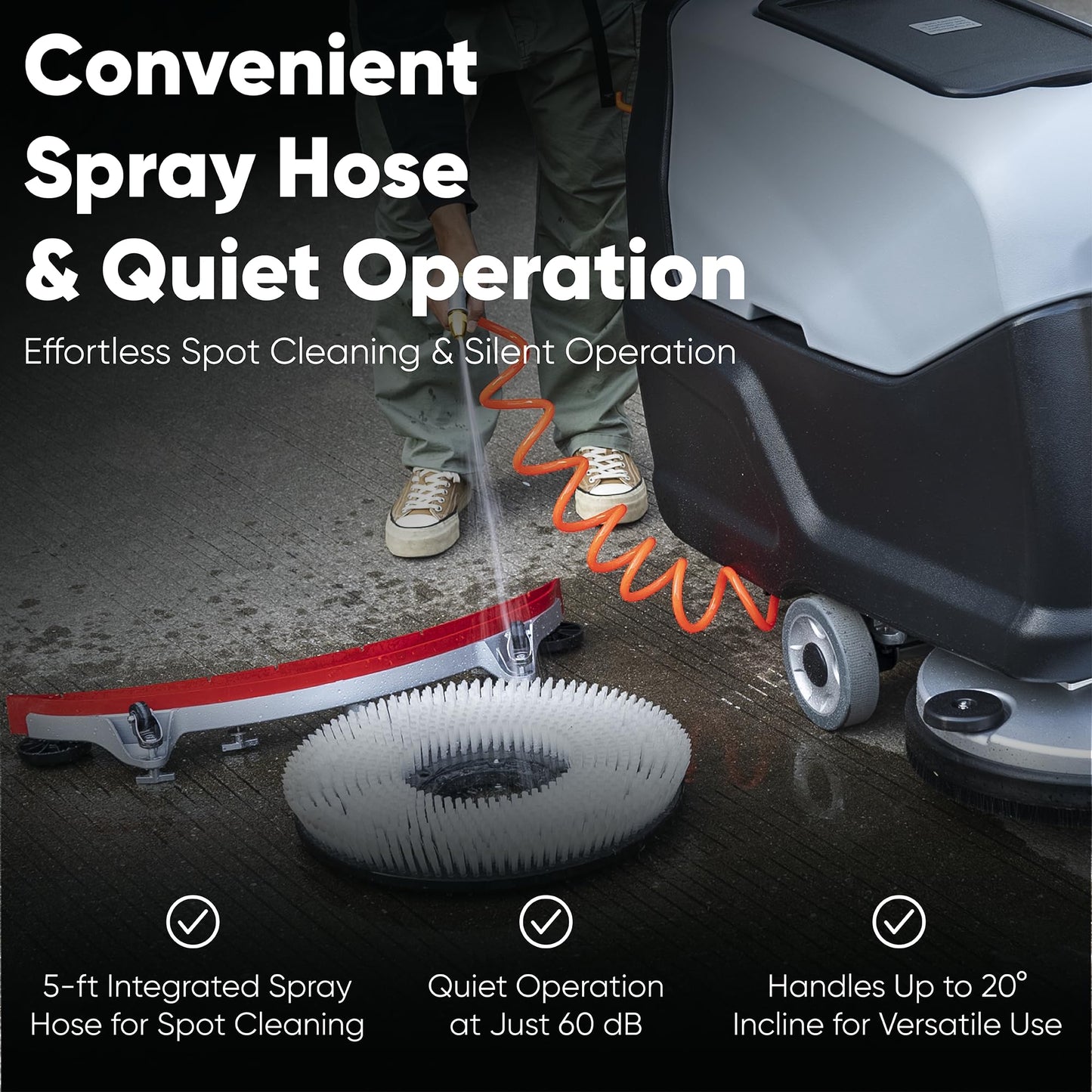 Battery Powered Walk-Behind Floor Scrubber Polisher Machine, 20" Cleaning Path, 14.5/17 Gal Tanks, Brush Speed 200RPM, 4Hr Runtime, Includes 2 Brushes & 3 Scouring Pads – 2-Year Warranty