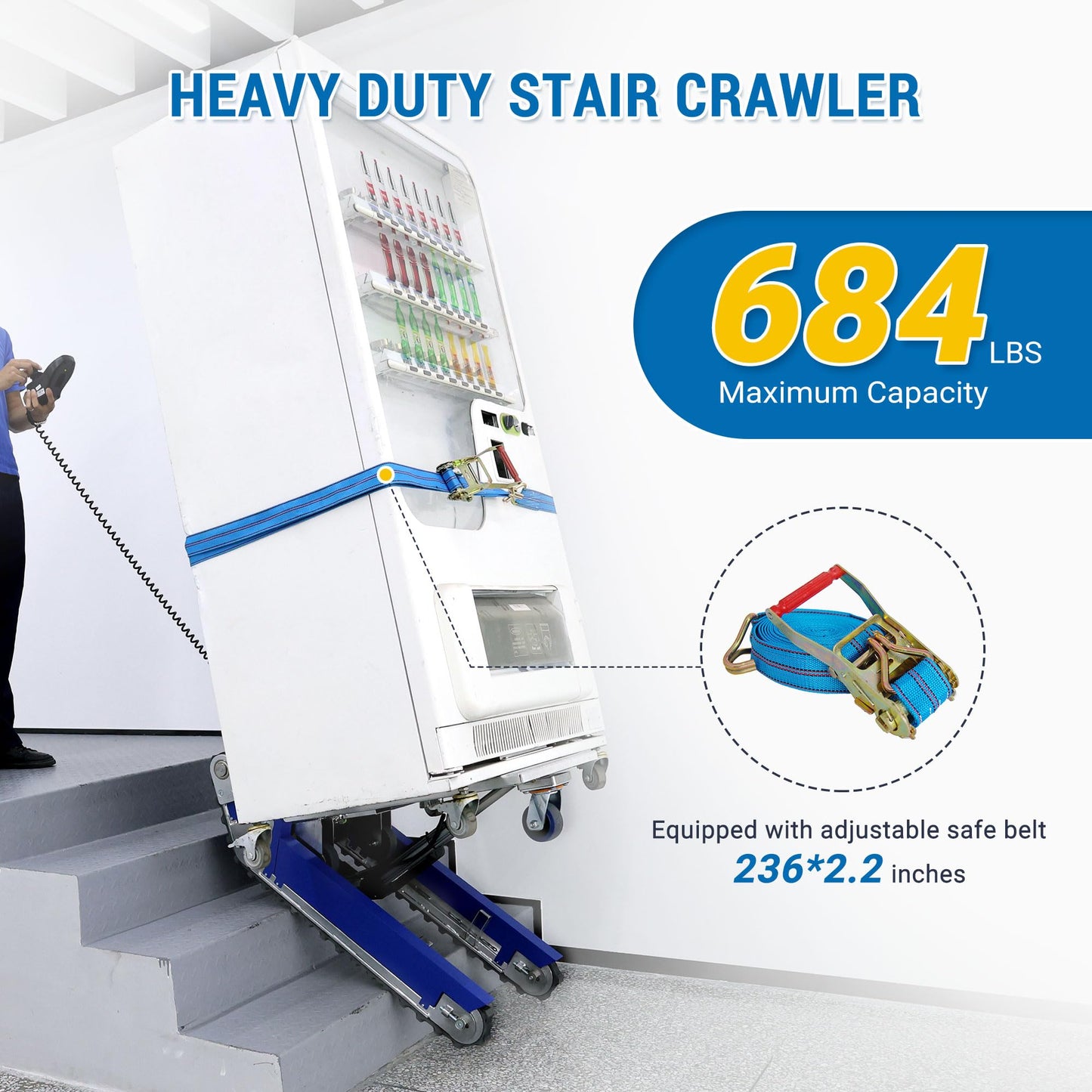 XSTO CT310 Electric Crawler Dolly - 684 LBS Load Capacity, Powered Tracked Stair Climber Trolley with Anti-Slip Design for Heavy Duty Material Handling
