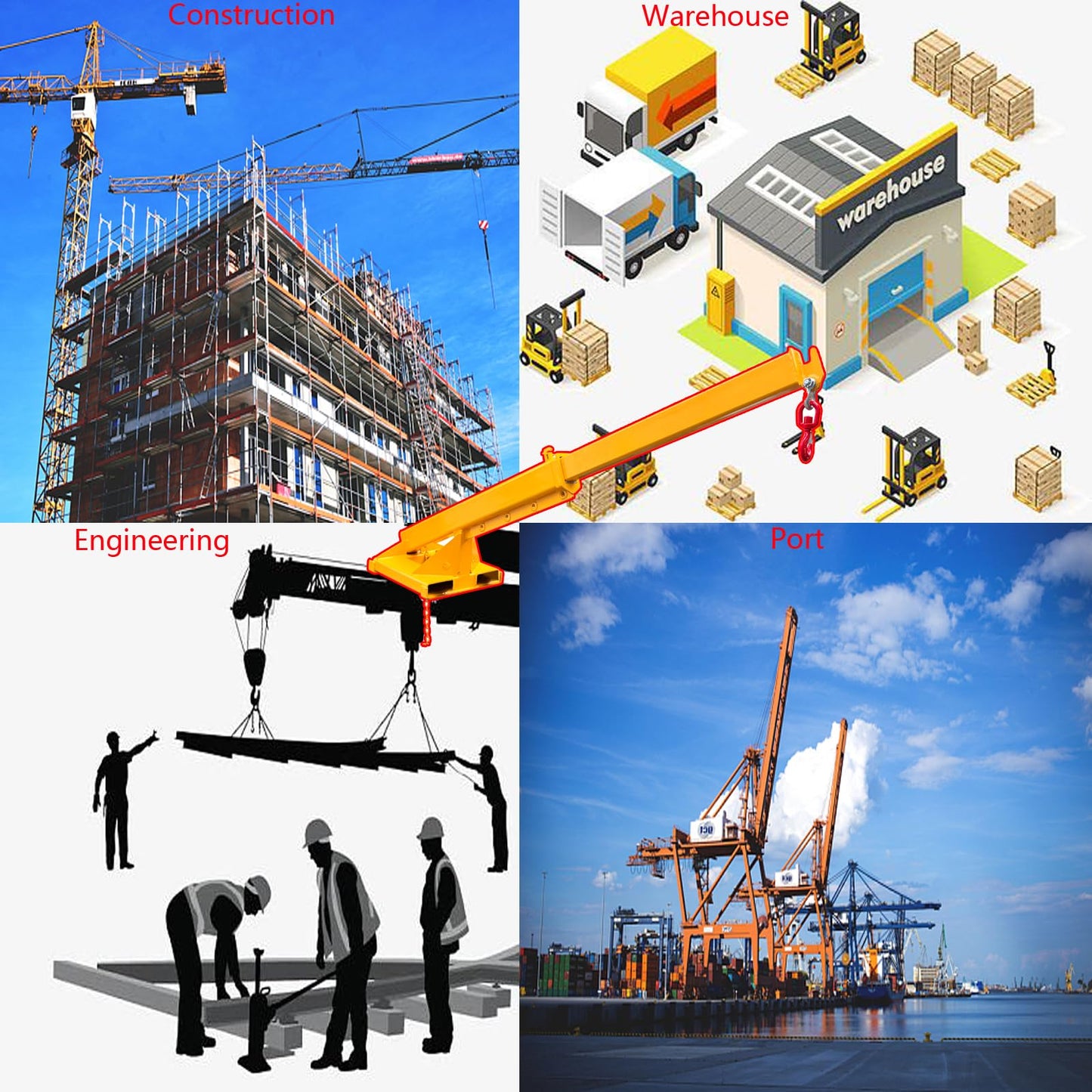 WYDDDARY Adjustable Mobile Crane Lifting Hoist Truss Jib Boom Hook 4400LbS Capacity Forklift Telescopic Boom for Forklift Towing Handling(Angle Fixation)