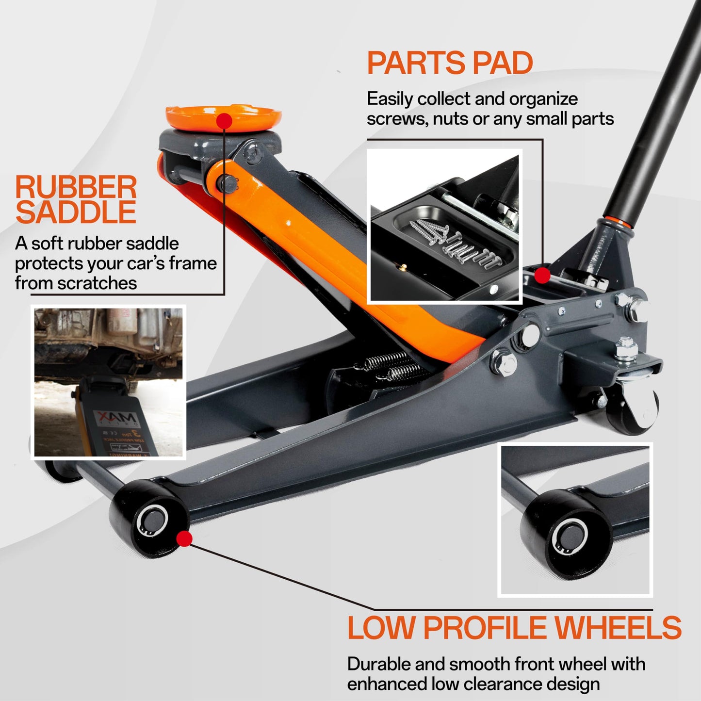 Maxority 3-Ton (6600lbs) Low Profile Hydraulic Heavy-Duty Steel Floor Jack with Dual Pistons Quick Lift Pump, Home and Workshop Car Maintenance for Various Vehicles (Red, 3 Ton Low Profile)