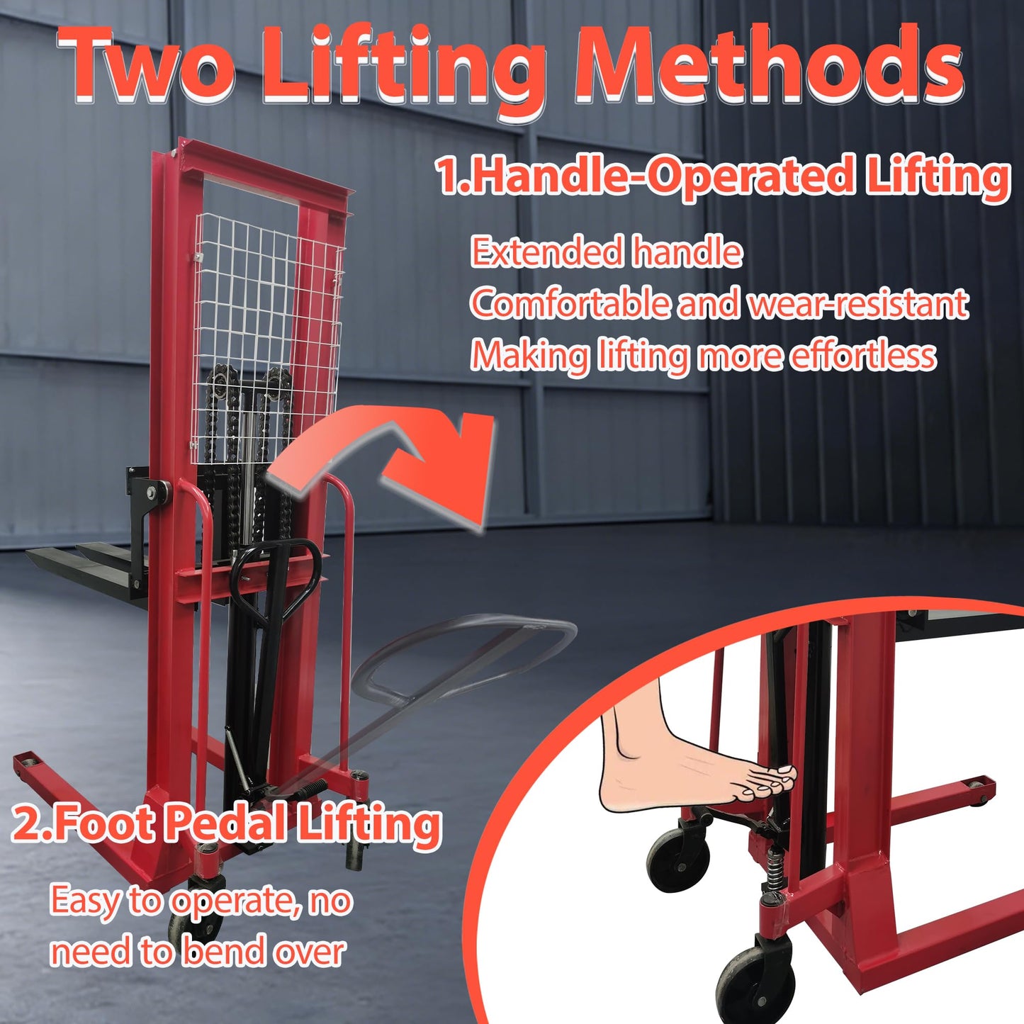 HayWHNKN Manual Pallet Stacker, Flexible Handling Manual Forklift 4400 Lbs Capacity & 63 Inch Max Lift Height | Hydraulic Hand Pump Lift Truck for Warehouse & Workshop Material Handling