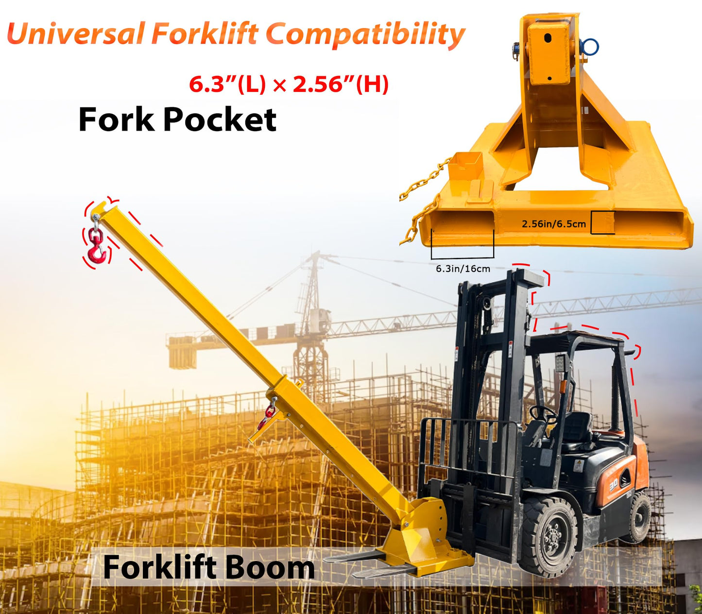 IntXanth Telescopic Pivoting Fork Lift Boom, 0-75°Tittling Angle, 4400 lbs Lifting Capacity, Forklift Boom Extension to 12', 2 Hooks, Boom Attachment for Forklift Lifting Hoist