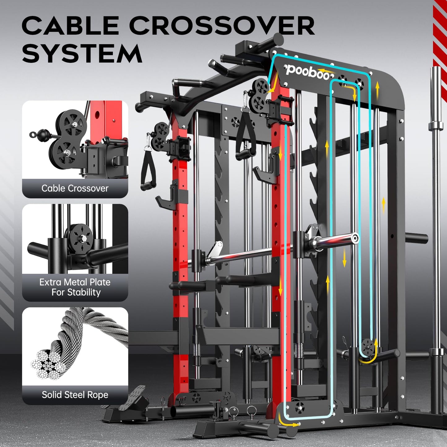 Power Rack Cage,2000LB Smith Machine Squat Rack,Home Gym Total Body Workout System Dual Pulley Cable Crossover Multi-Functional Workout Machine with Strength Training Attachments