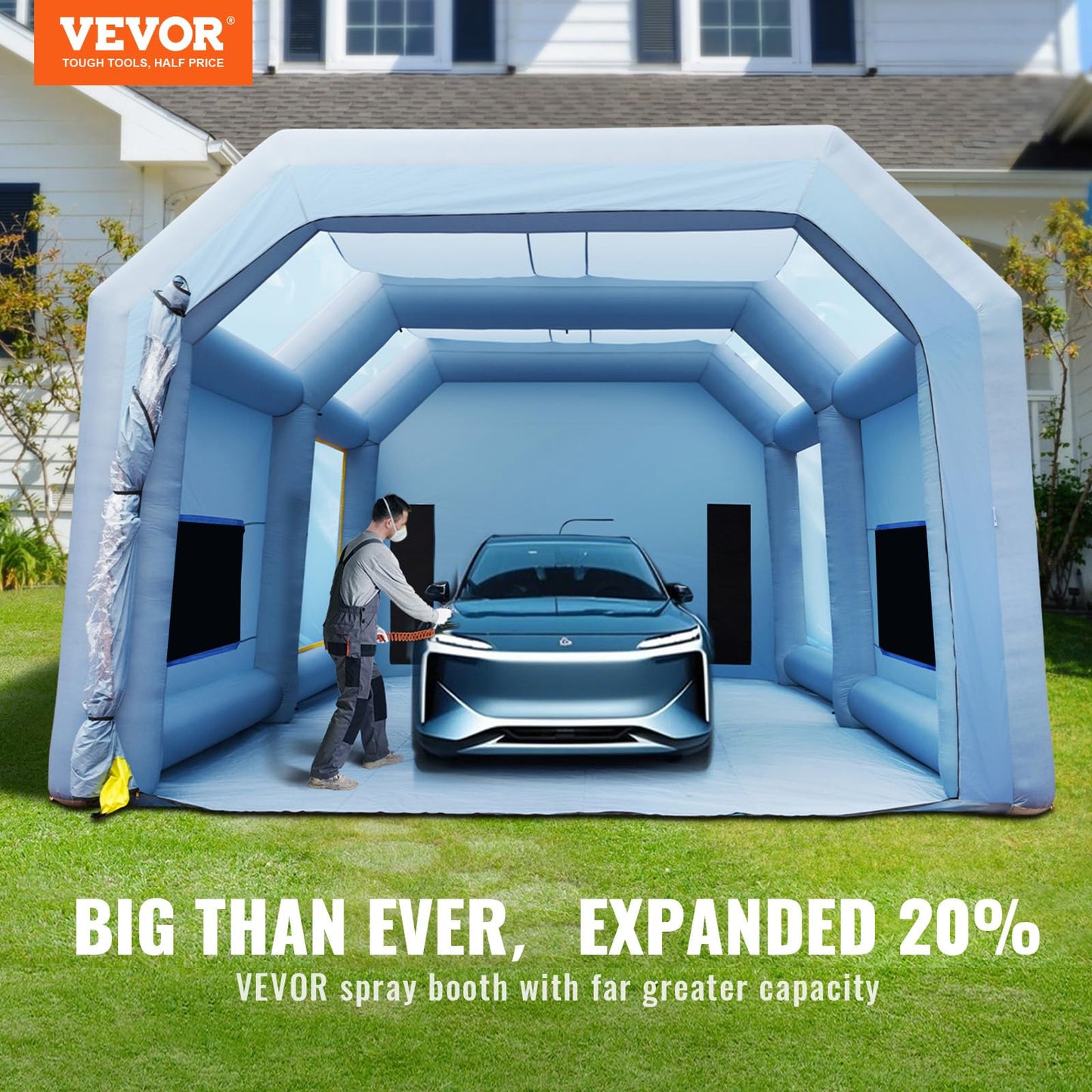 VEVOR Inflatable Booth for Cars Trucks Large Spray Tent with High Powerful 950W+1100W Two Blowers, 33x20x13ft Painting Shelter with Air Filter System, Blue