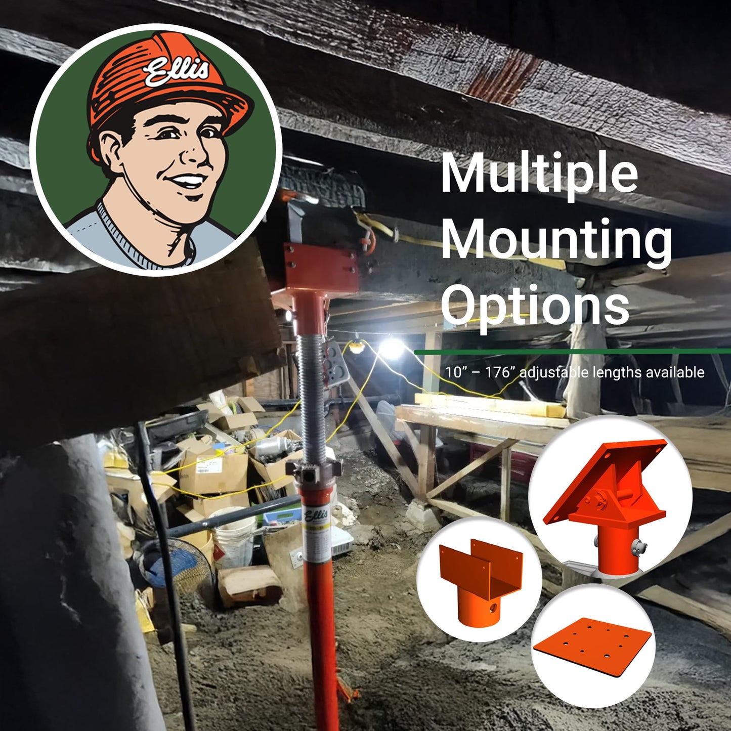 ELLIS Heavy-Duty Adjustable Steel Shore – Basement Post for Foundation, Beams, and Structural Floor Leveling – 30,000 lb Safe Load Capacity – 79"-104" Adjustment