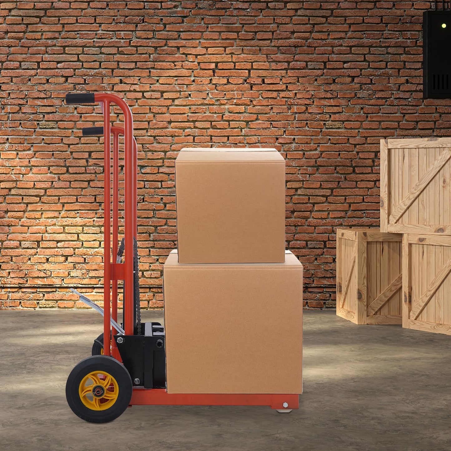 Pattosaey Material Lift Winch Stacker, 450lbs Capacity Material Pallet Truck Dolly, 36” Max Lifting Height Adjustable Manual Winch Stacker with 9" Caster & Removable Flat Bed
