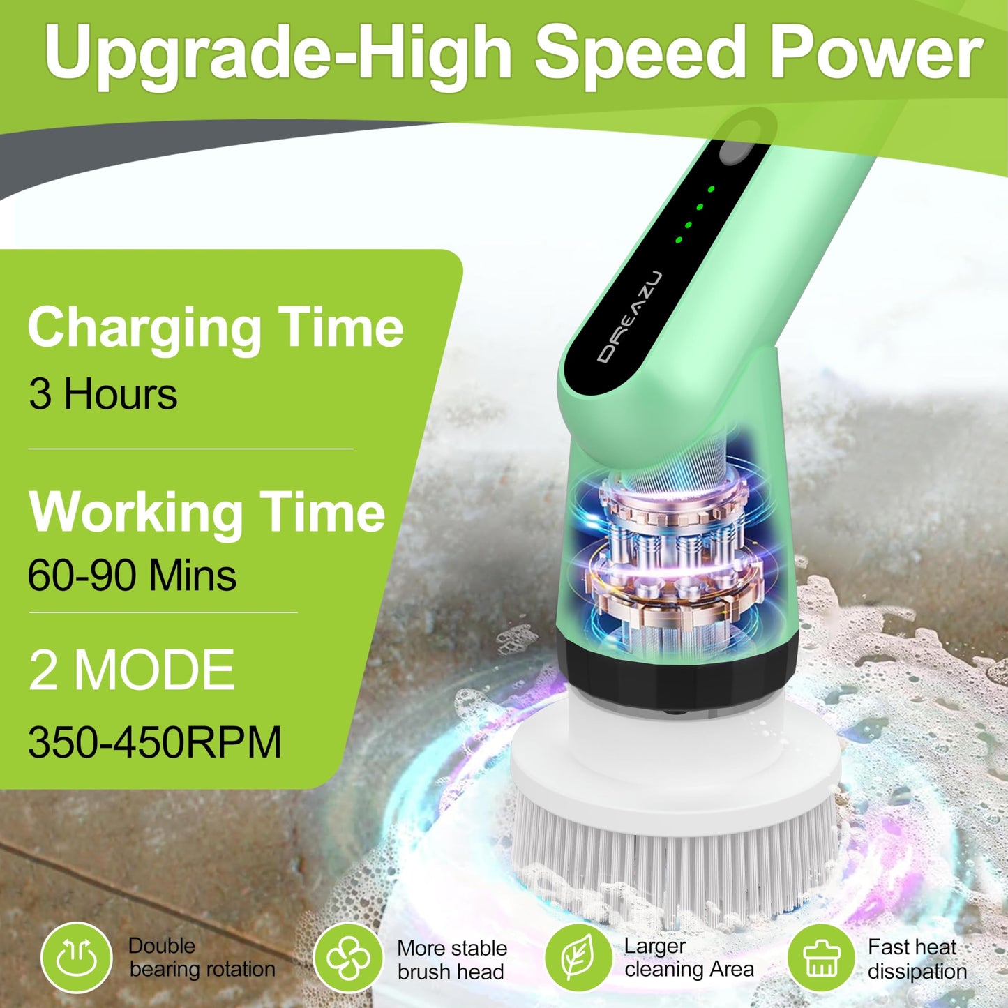 G2-Electric Spin Scrubber - IPX7 Waterproof 12-in-1 Shower Cleaner Brush, Retractable Handle & 2-Speed for Bathroom, Bathtub, Kitchen, Tile Floors