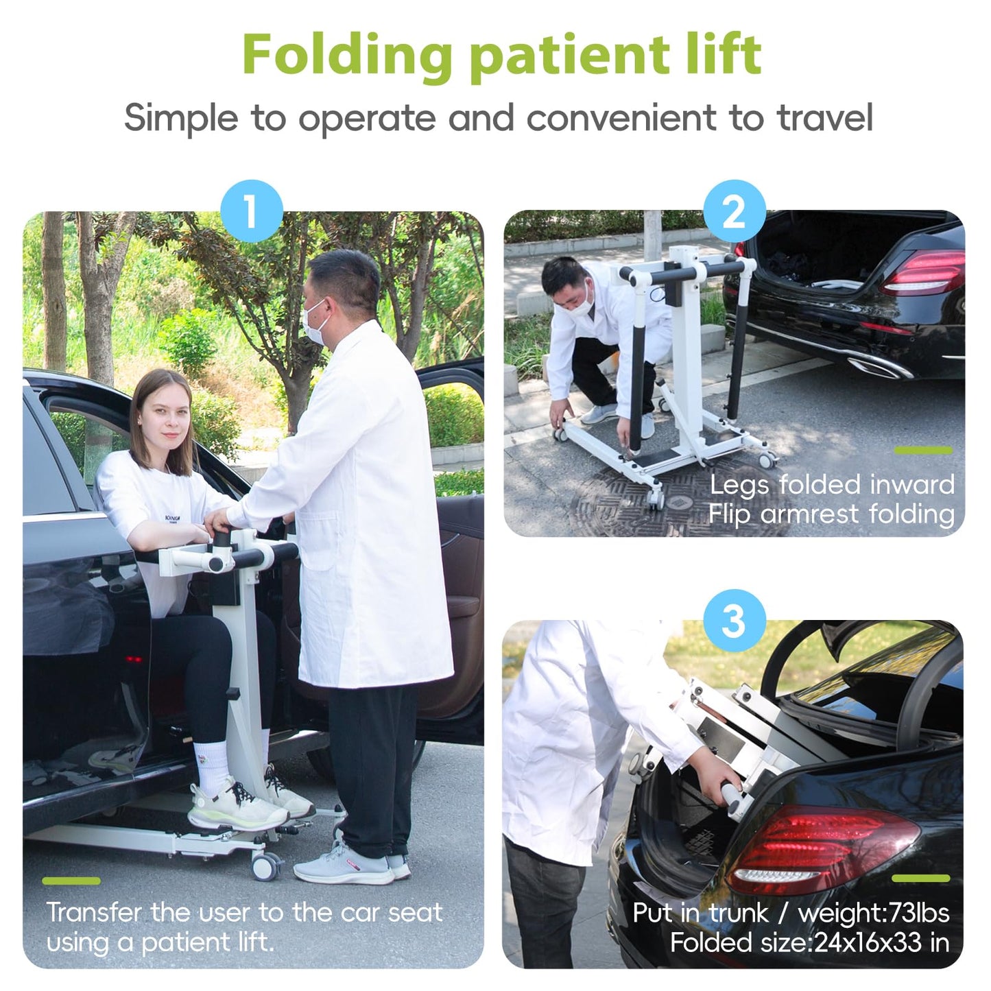 AUVKMUY Electric Patient Lift Transfer Chair - Folding Portable Handicap Lift for Home/Car/Bathroom,260LBS Capacity Upgrade Electric Transfer Lift for Seniors