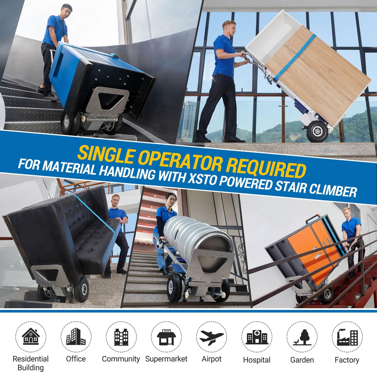 550LBS Electric Stair Climbing Hand Truck Dolly with Auto-Edge Brakes and Ground Support Device (ZW7250GC Bundle)