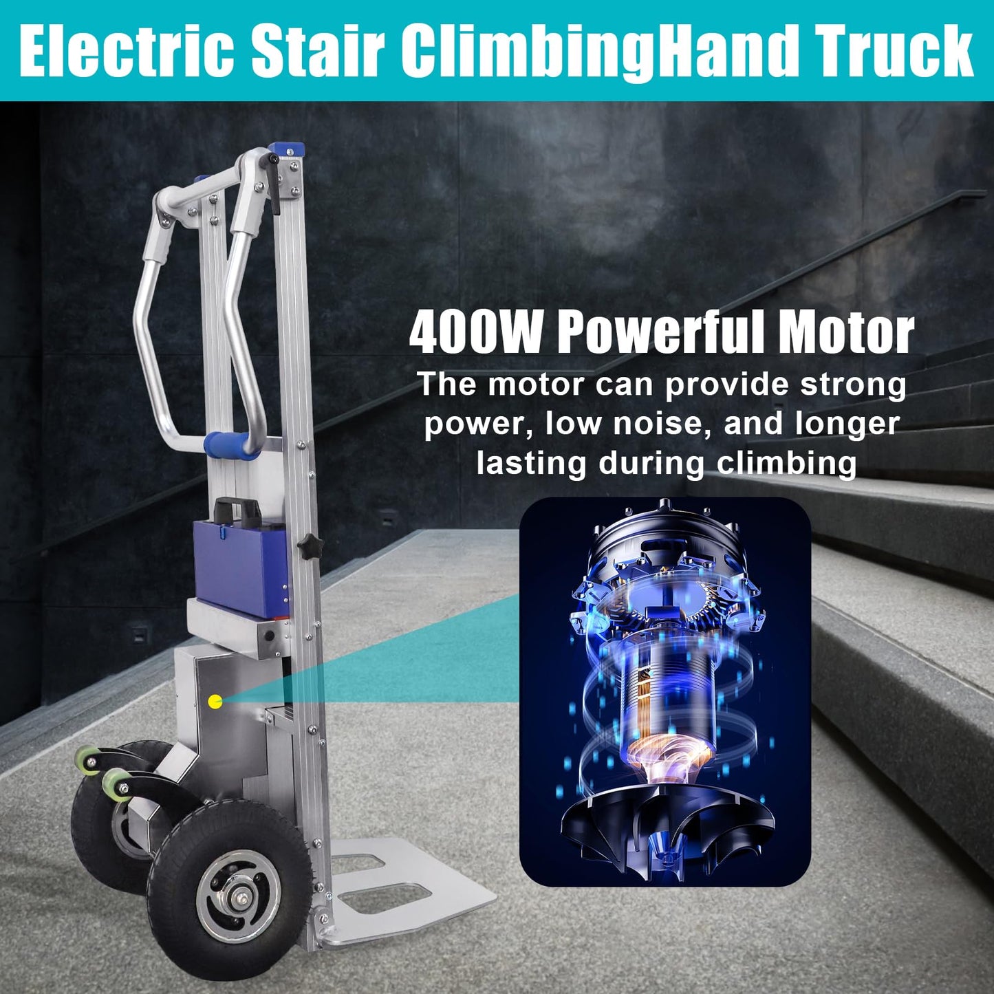 HITUGU Electric Stair Climbing Hand Trucks Dolly Cart, 440lb Load Capacity Heavy Duty Aluminum Powered Stair Climbing Cart with Extensible Handle