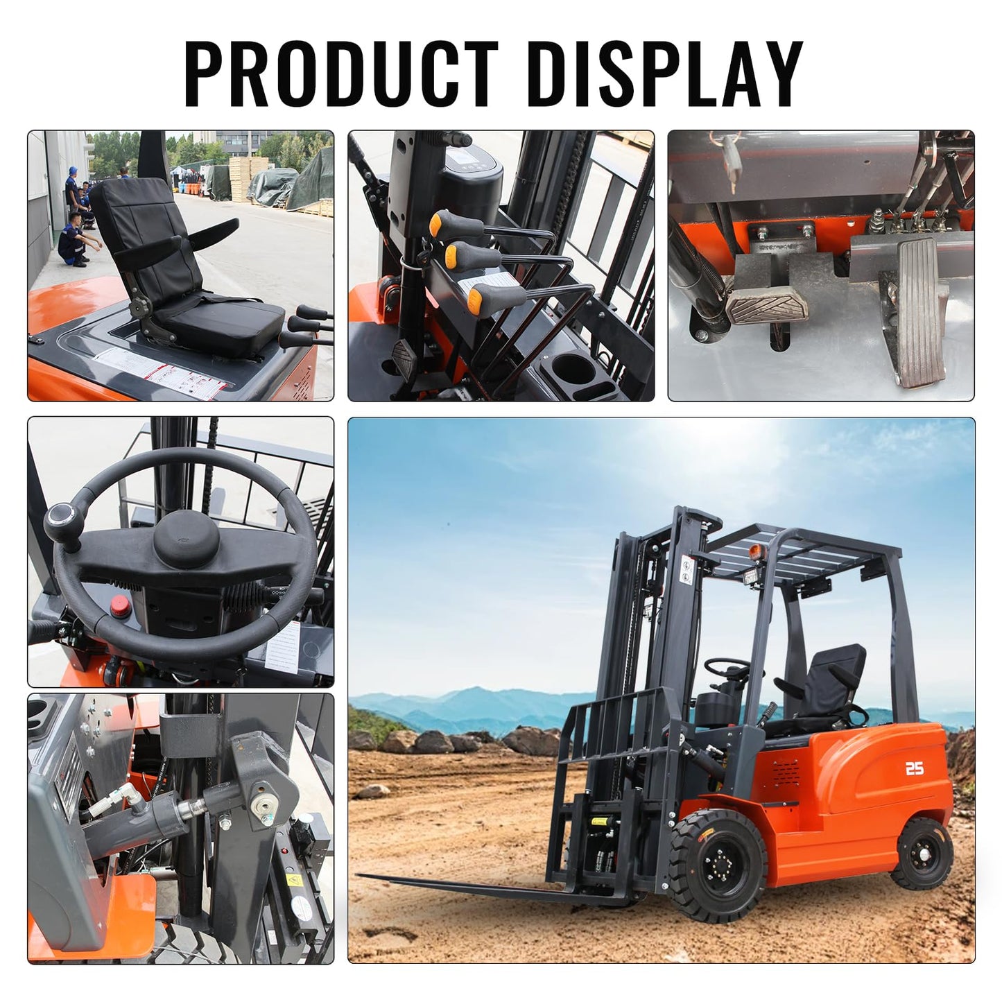 2.5 Ton Electric Forklift Pallet Stacker, Compact Forklift Capacity Heavy Duty Industrial Material Handler for Warehouse Factory Logistics Lead Acid Battery Powered, Moved Sideways (Orange)