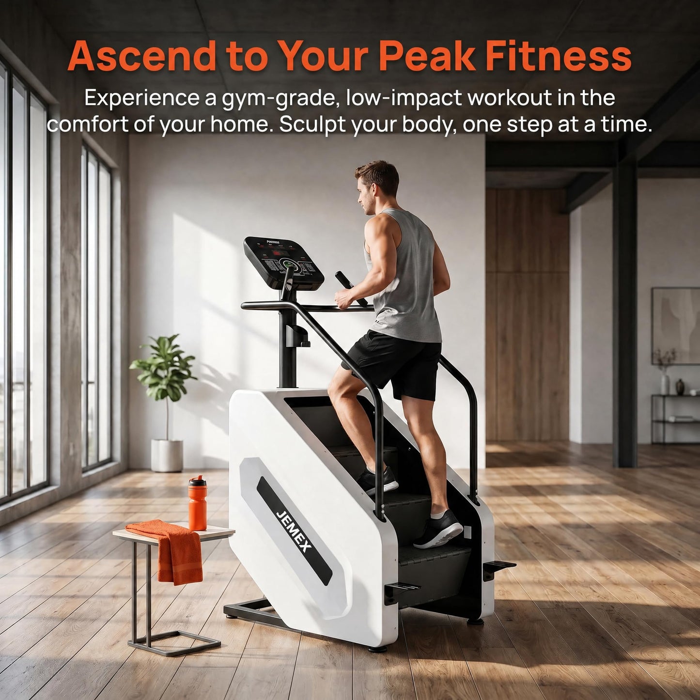 JEMEX Stair Stepper Machine, Heavy Duty Stair Climber with 15 Resistance Levels, Low Impact Cardio for Home Gym, Infrared Auto-Lock, LED or Standard Model, 375 lbs (White, Standard Button)