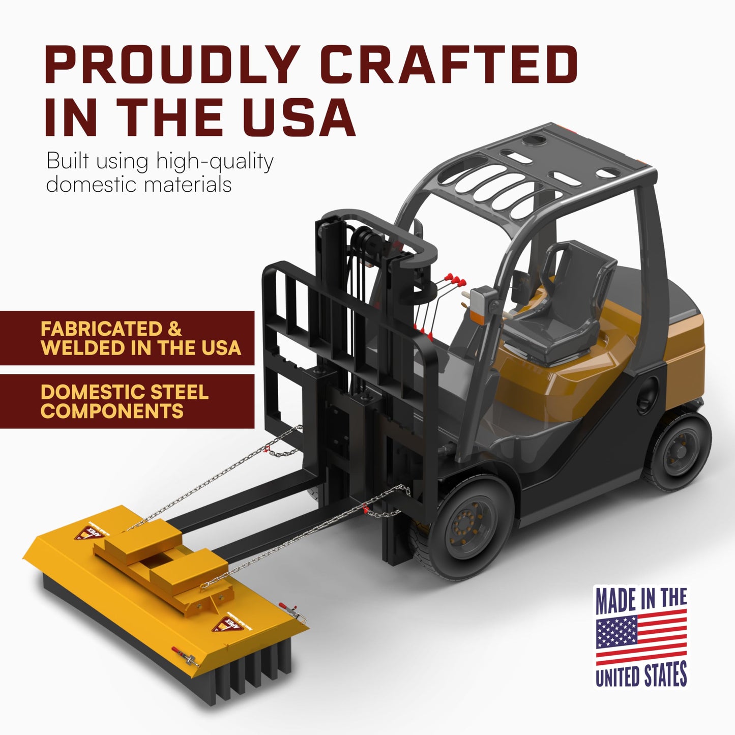 Apex 60 Inch 6 Row Forklift Broom, Heavy Duty 285 lb Sweeper Attachment with Quick Change Poly Bristles and 1/4 Inch Steel Frame for Indoor and Outdoor Facility Cleanup, Made in USA