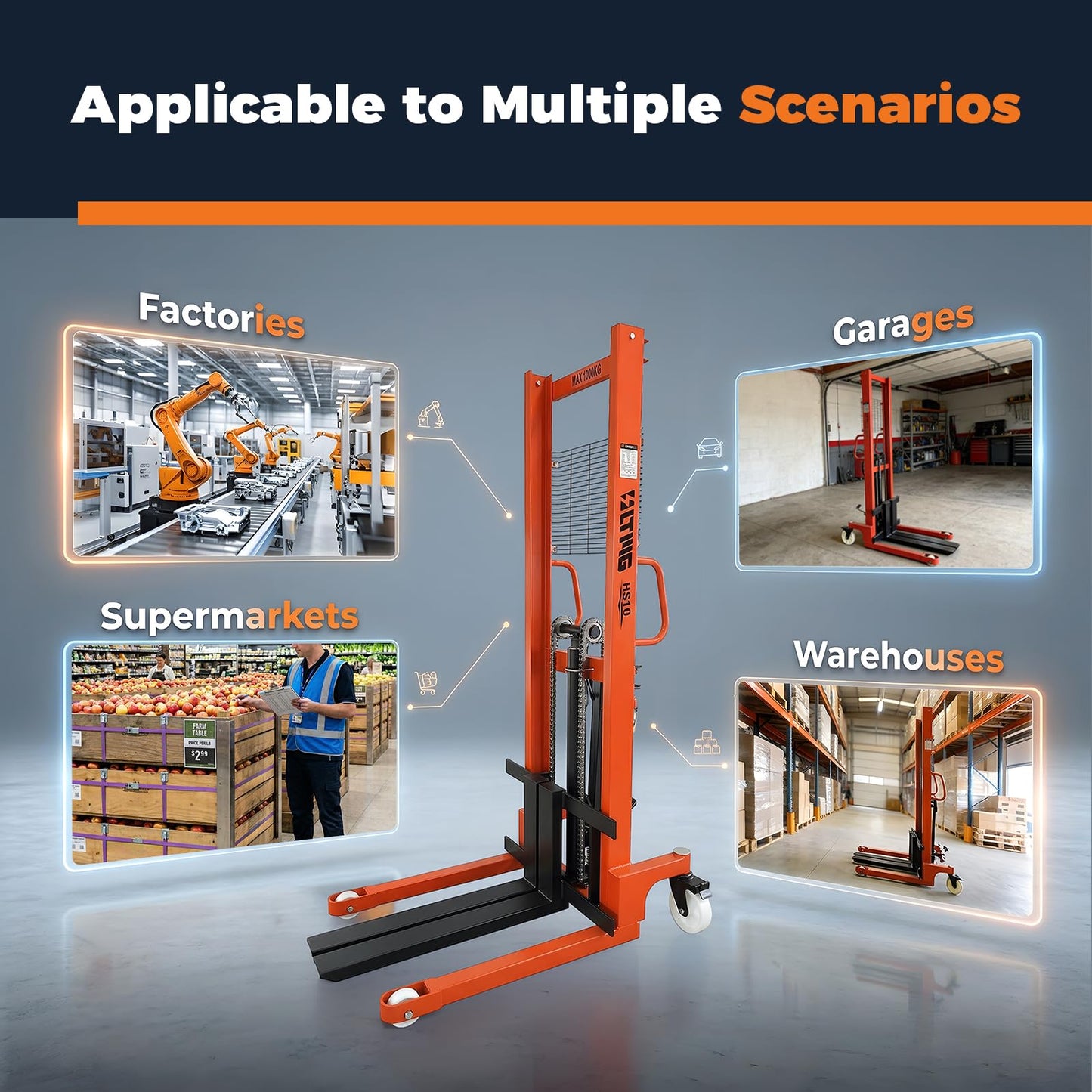 LTMG Manual Stacker Hand Pallet Forklift 2200 lbs Capacity Hydraulic Material Lift 62.99" Lift Height Multifunctional Pallet Truck Manual with Adjustable Forks