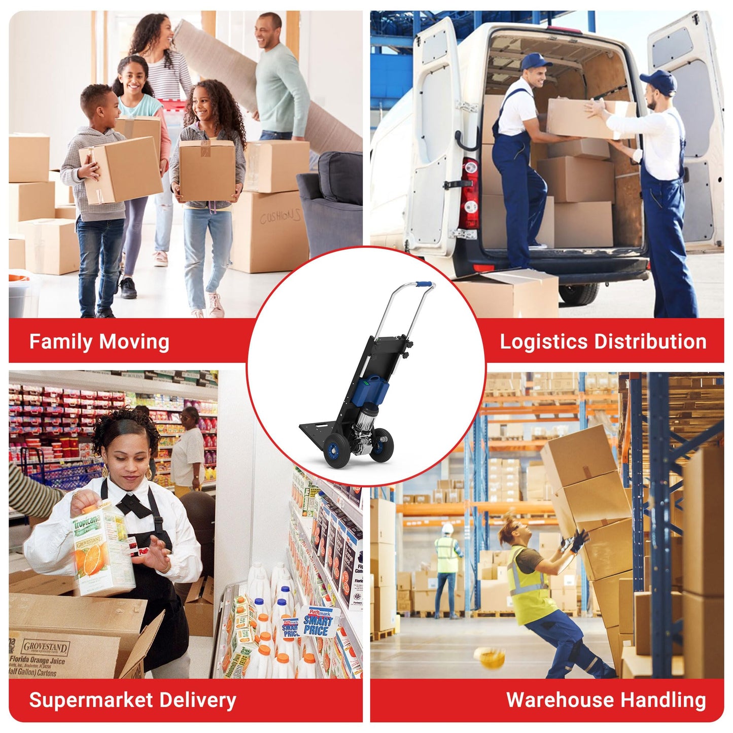 XSTO ZW4250 Electric Dolly Stair Climbing Cart, 1500W Powered Stair Climber Hand Truck Trolly, 550lbs Load Capacity Motorized Stair Climbing Dolly for Moving Heavy Cargoes on Stairs