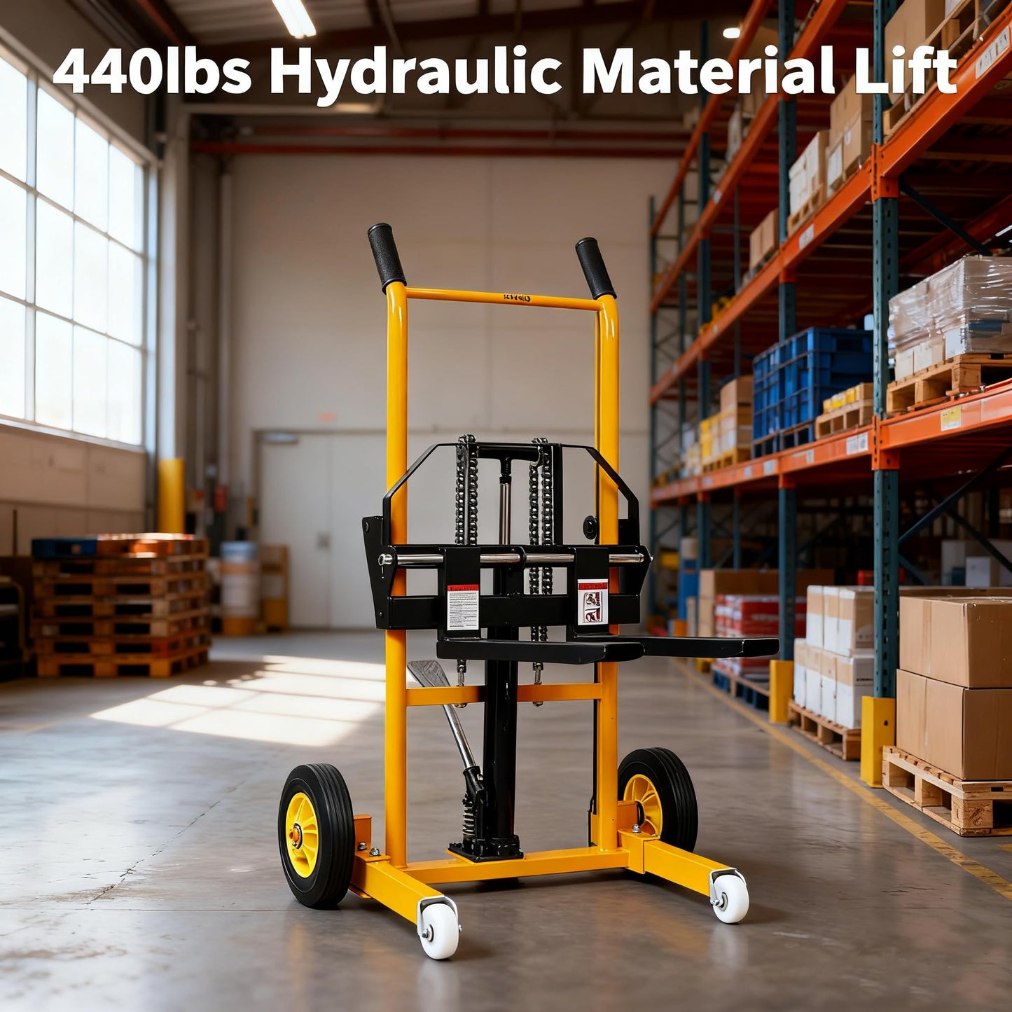 440lbs Hydraulic Material Lift Stacker, 35.5" Max Height, Fork Lift with Adjustable Forks, Manual Pallet Stacker Lift Dolly with Fixed Legs, Manual Forklift for Supermarket, Warehouse, 2PCS, Blue