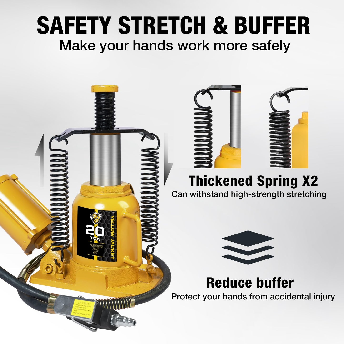 YELLOW JACKET Air Hydraulic Bottle Jack 20 Ton with Aluminum Alloy Pump and Unique Slow Release Equipment