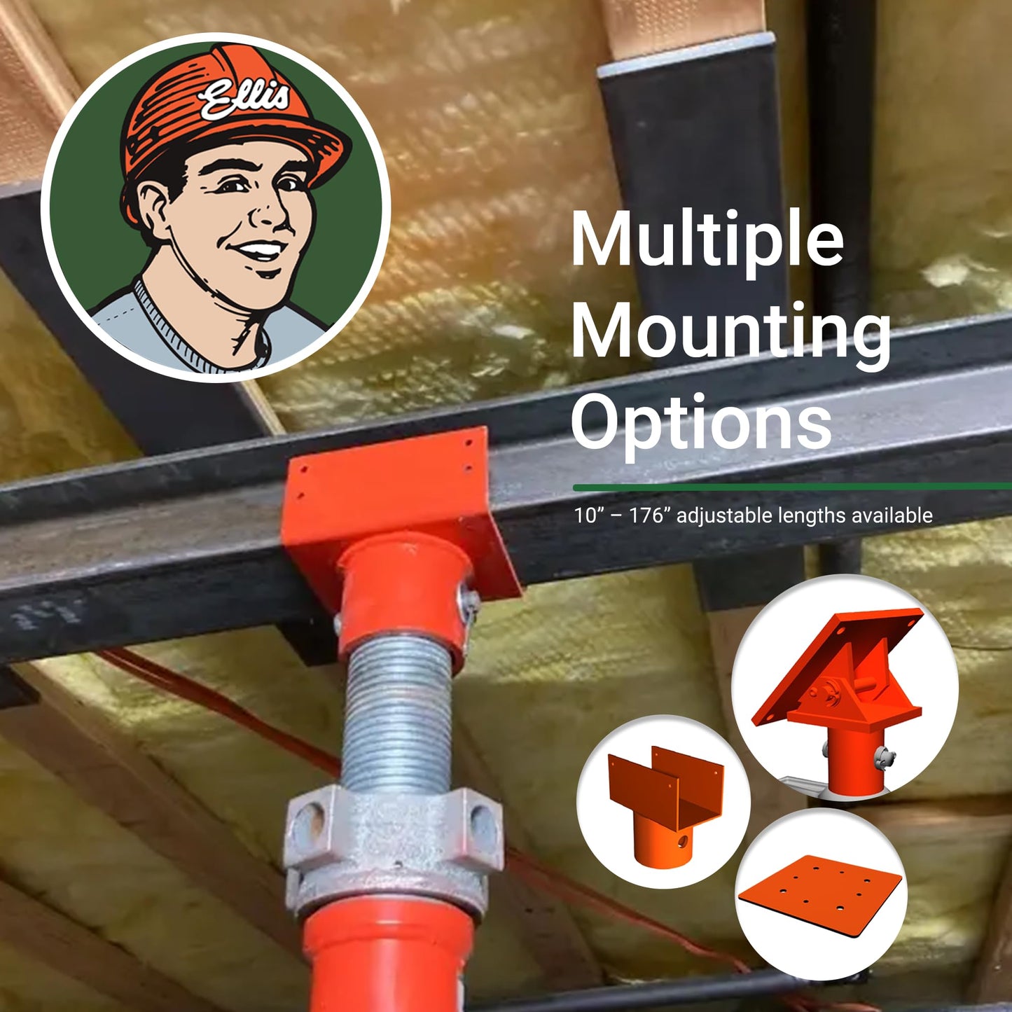 ELLIS Heavy-Duty Adjustable Steel Shore – Foundation Jack for Basement, Floor Leveling, and Concrete Bracing – 40,000 lb Safe Load Capacity – 31"-56" Adjustment