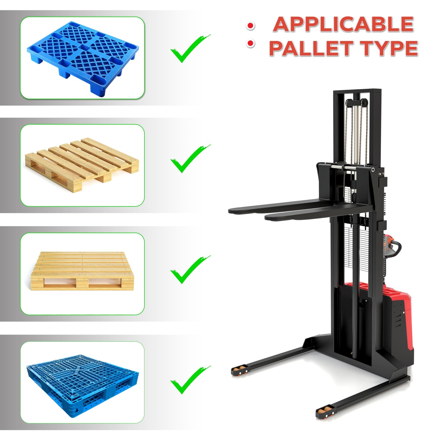 Full Electric Forklift Walkie Pallet Stacker with Stand - Fixed Straddle Legs and Adjustable Forks 5.50 Inch to 27 Inch – Material Lifter 3300lbs Capacity 10Ft/118 Inch Lifting Heights - 2 Pack
